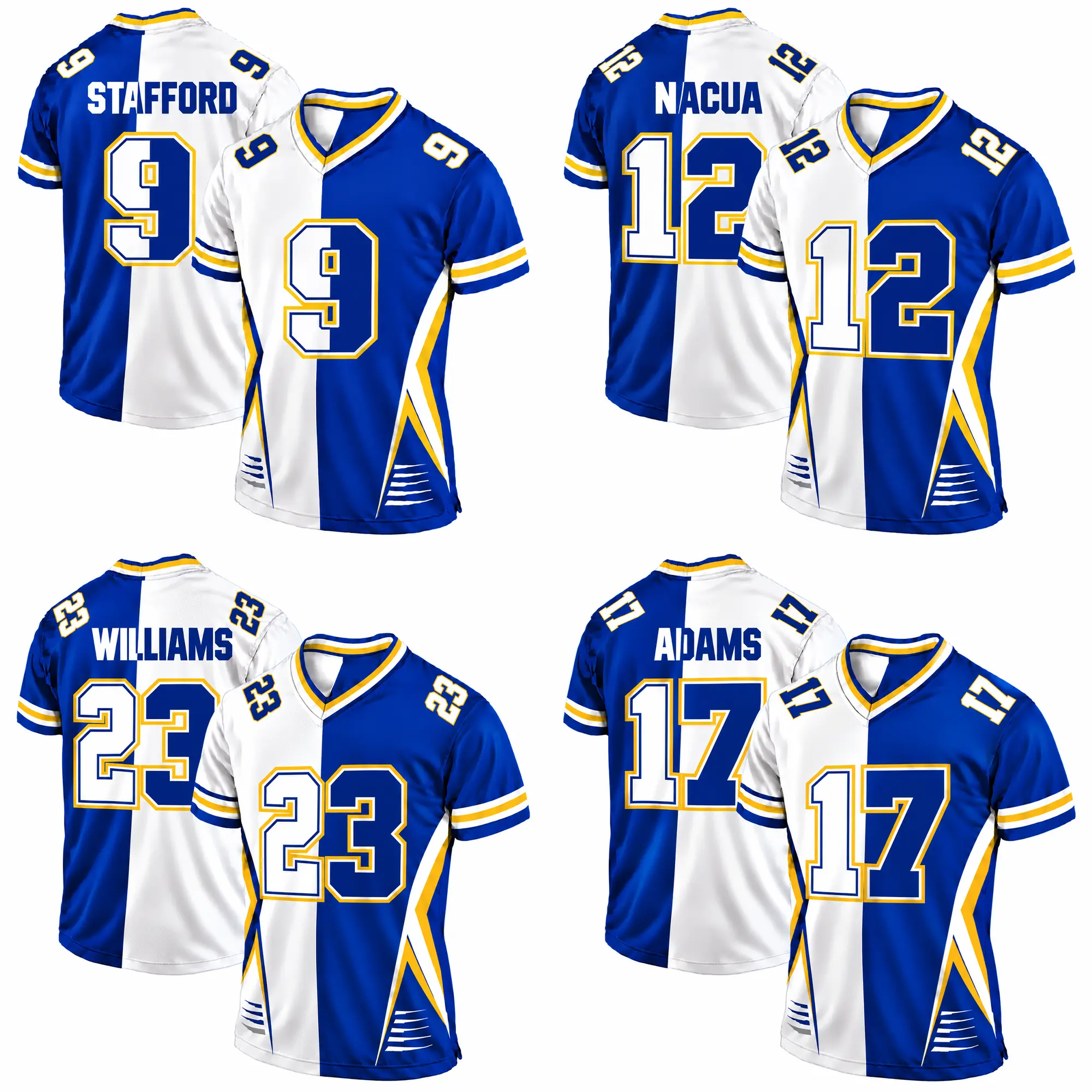 Los Angeles Jersey, Matthew Stafford #9, Puka Nacua #12, Kyren Williams #23, Davante Adams #17 Football Jerseys, Blue and Gold Fan Apparel, Game Day Outfit, Premium Sportswear Gift for Fans