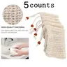 Exfoliating Soap Bar Saver Pouch, 5pcs/set Beige Facial Cleaning Soap Foaming Net Bag with Drawstring, Shower Cleaning Sponge Bag, Loofah Scrub, Bathroom Accessories, Hygiene Products, Exfoliating Net Sponges, Exfoliating Mesh, Exfoliating Bath Tool