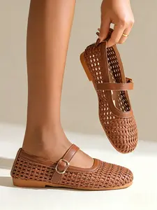 Vintage Braided Mary Jane Sandals, Breathable Flat Shoes, Casual Summer Daily Wear, Shopping & Vacation Footwear