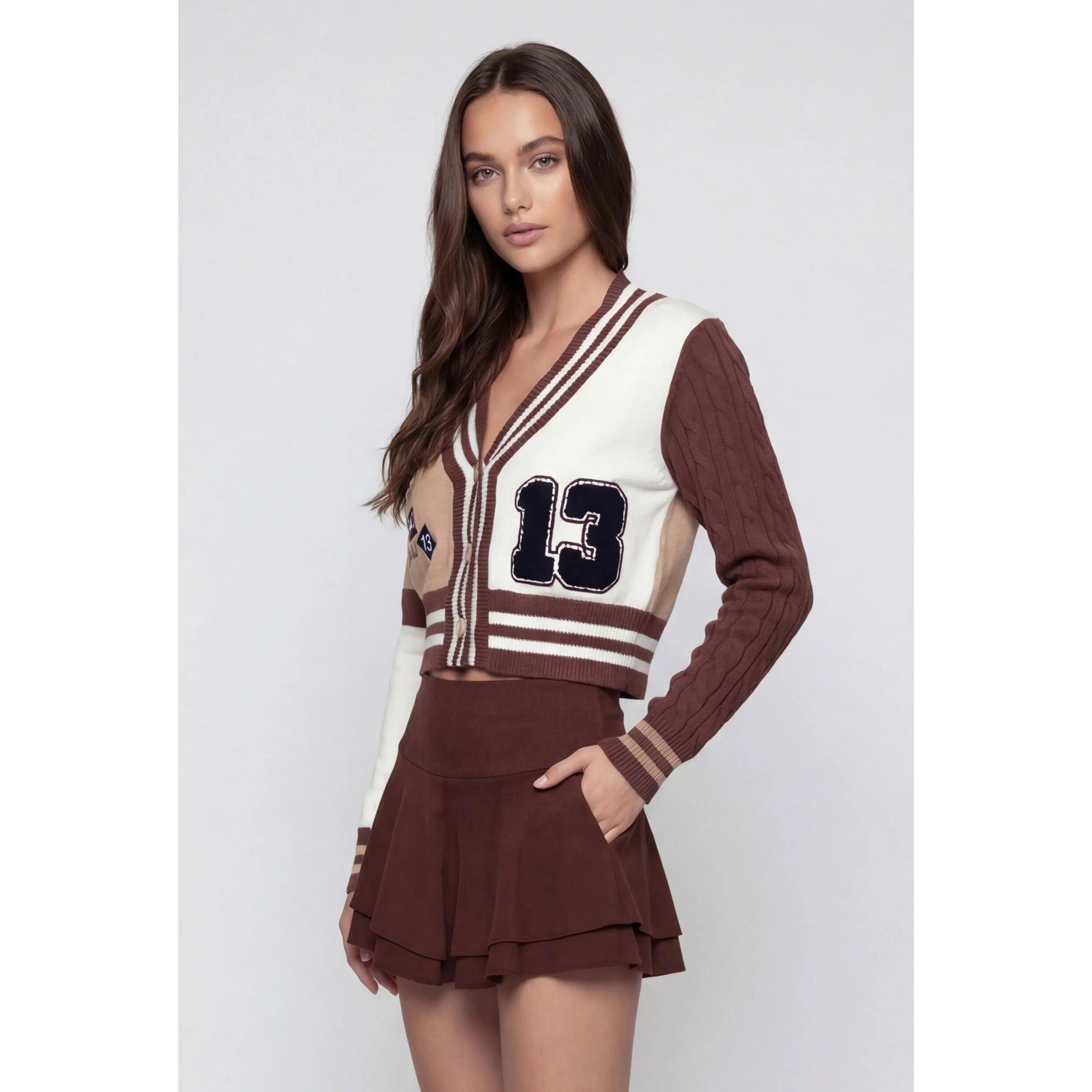 Color Block Varsity Knit Crop Cardigan