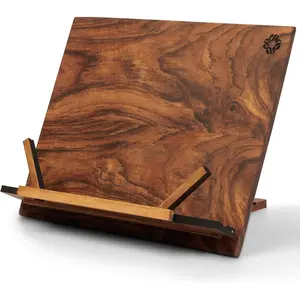 Handmade Walnut Wooden Cook Book Stand, Hands Free Reading Book Holder, Cookbook Stand for Kitchen Counter, Recipe Holder for iPad & Tablet, Kitchen Reading Accessories