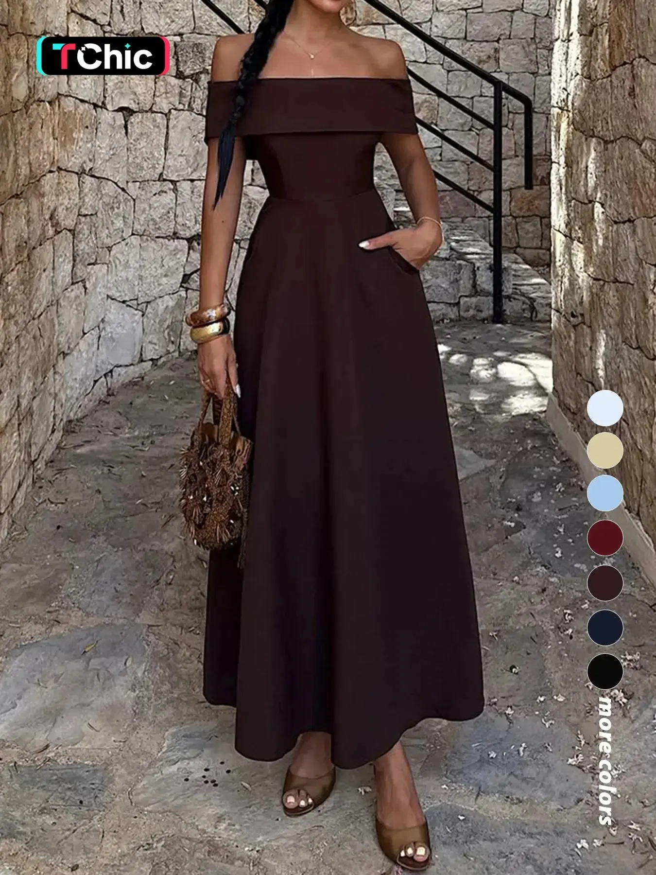 Elegant Chic Off-Shoulder Fitted Dress, Simple and Classic Formal Party Wear, Women's Stylish Evening Prom Gown for Special Occasions, Womenswear