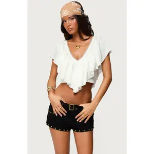 Edikted Women's Deena Ruffled V Neck Top