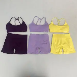 Women's DFYNE Seamless 2-Piece Gym Set - Twist Front Sports Bra, Butt Lifting Shorts for Workout (Sports & Outdoor Clothing)