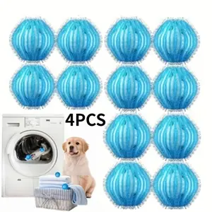 Set of 4 Reusable Laundry Balls for Pet Hair Removal - Anti-Tangle Balls for Dog And Cat Fur, Suitable for Washing Machines And Dryers, Soft Fabric Care Balls, Made of Durable Blue Plastic for Laundry Cleaning