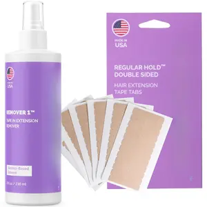 8oz Tape Ins Hair Extension Remover  + 72 tabs Double Sided REGULAR Hold Hair Extension Replacement Tape by , Professional Quality and Easy to use instructions