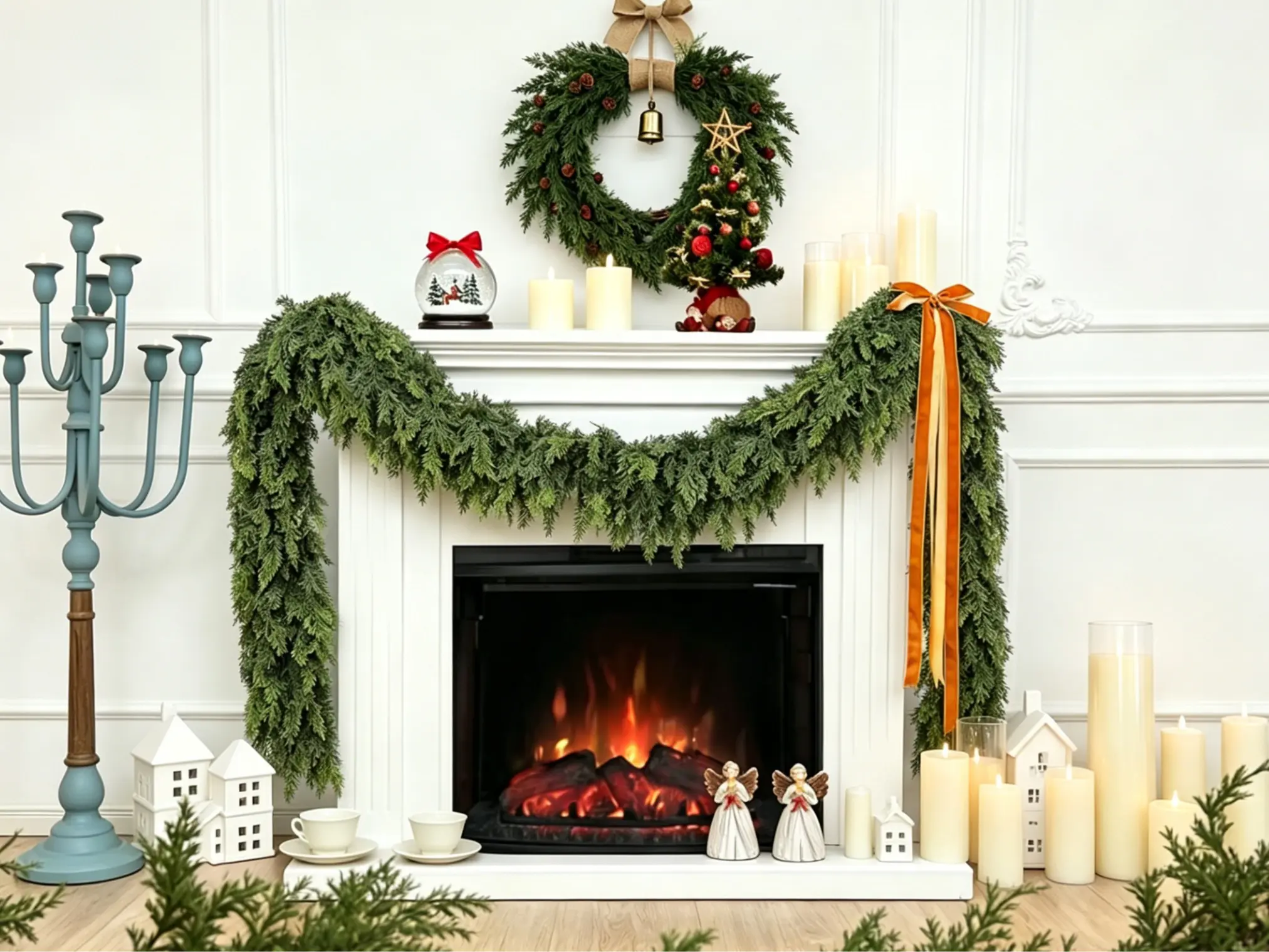 2 Pcs 6 FT Real‑Touch Artificial Cedar Garland, Lifelike Winter Pine Greenery Garland, Indoor Outdoor Christmas Decor for Mantle, Table, Wall