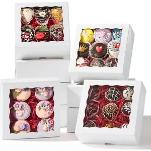 20 count 6"x6"x2 1/2  White Bakery Boxes with Window Cookie Boxes Small Cake Boxes Macaron Boxes Pie Boxes Truffle  Boxes