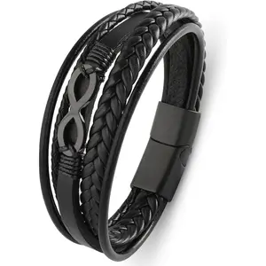 Mens Cuff Infinity Bracelet - Stainless Steel  Bracelets for Men - Multilayer Row Punk