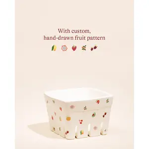 Dezi Skin Ceramic Berry Basket with Custom Hand Drawn Fruit