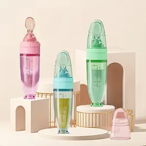 YRUIZEUP，90mL Baby Food Feeder，Silicone Baby Food Dispenser with Spoon and Standing Sucker Base for Infant Toddlers Dispensing and Feeding