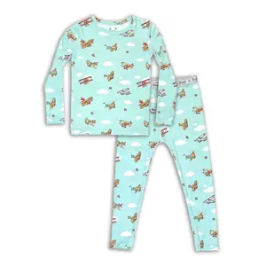 Bellabu Bear Vintage Airplanes Bamboo Kids Pajamas - Soft and Moisture-Wicking