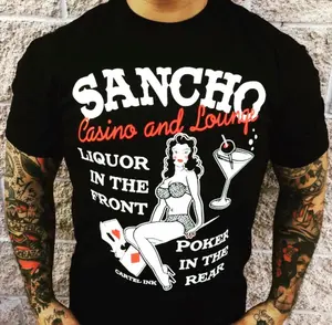 Sancho Casino Men's T-Shirt Black Print Tank Top- Tattoo Street Wear Casual Cotton Shirt, Unisex, Minimalist Style, Trending for Men & Women
