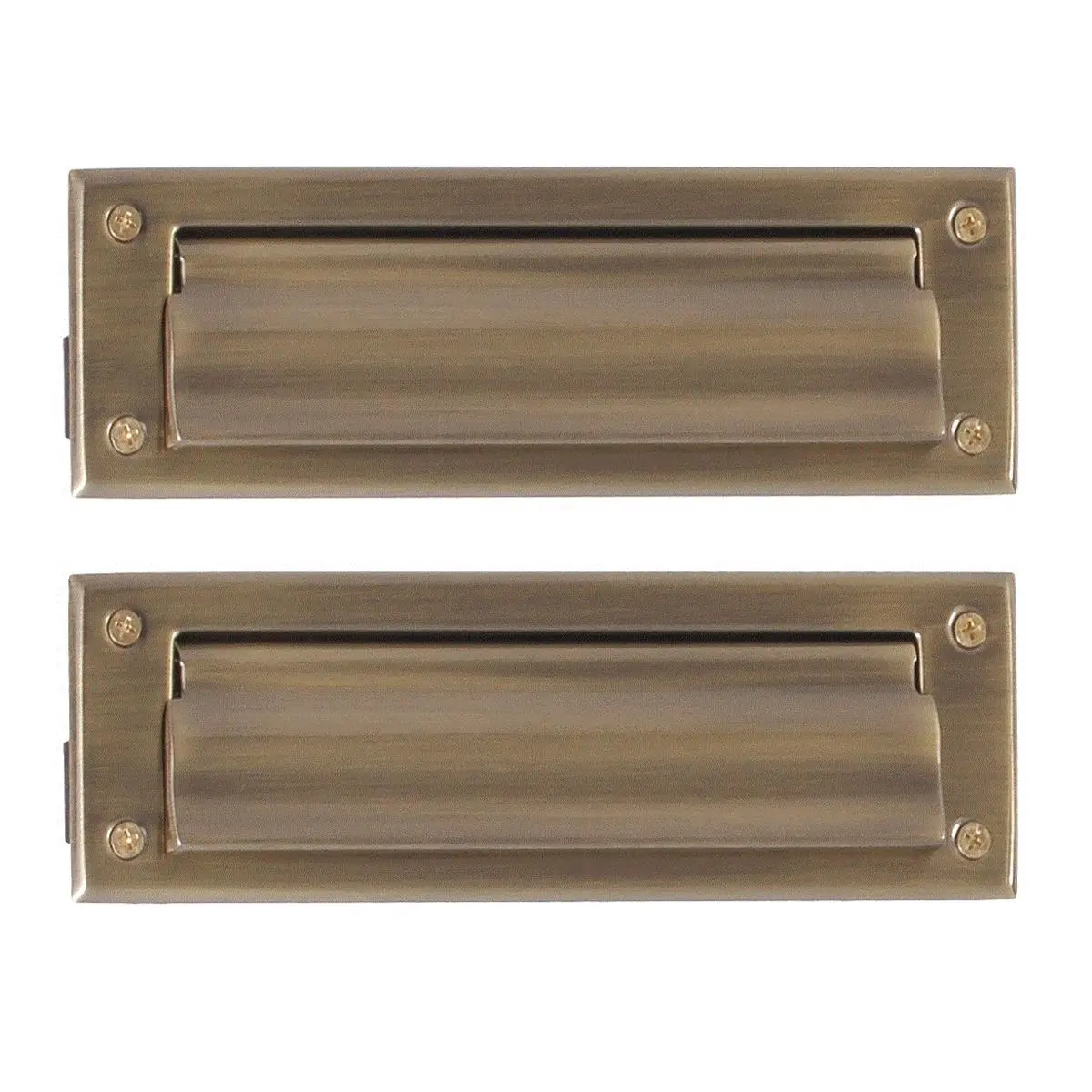 212 MAIN Solid Brass Mail Slot - 3 in. x 10 in. - Antique Look, Exterior Flap, Spring-Loaded Gravity Flap, Matching Finish, Included Installation Hardware