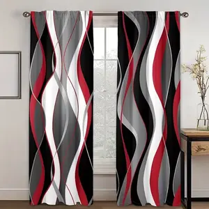 2 pieces of high-definition digital, magnificent abstract geometric striped pattern printed curtains. Made of polyester, semi-transparent, machine washable. Suitable for bedrooms, living rooms and home decoration.