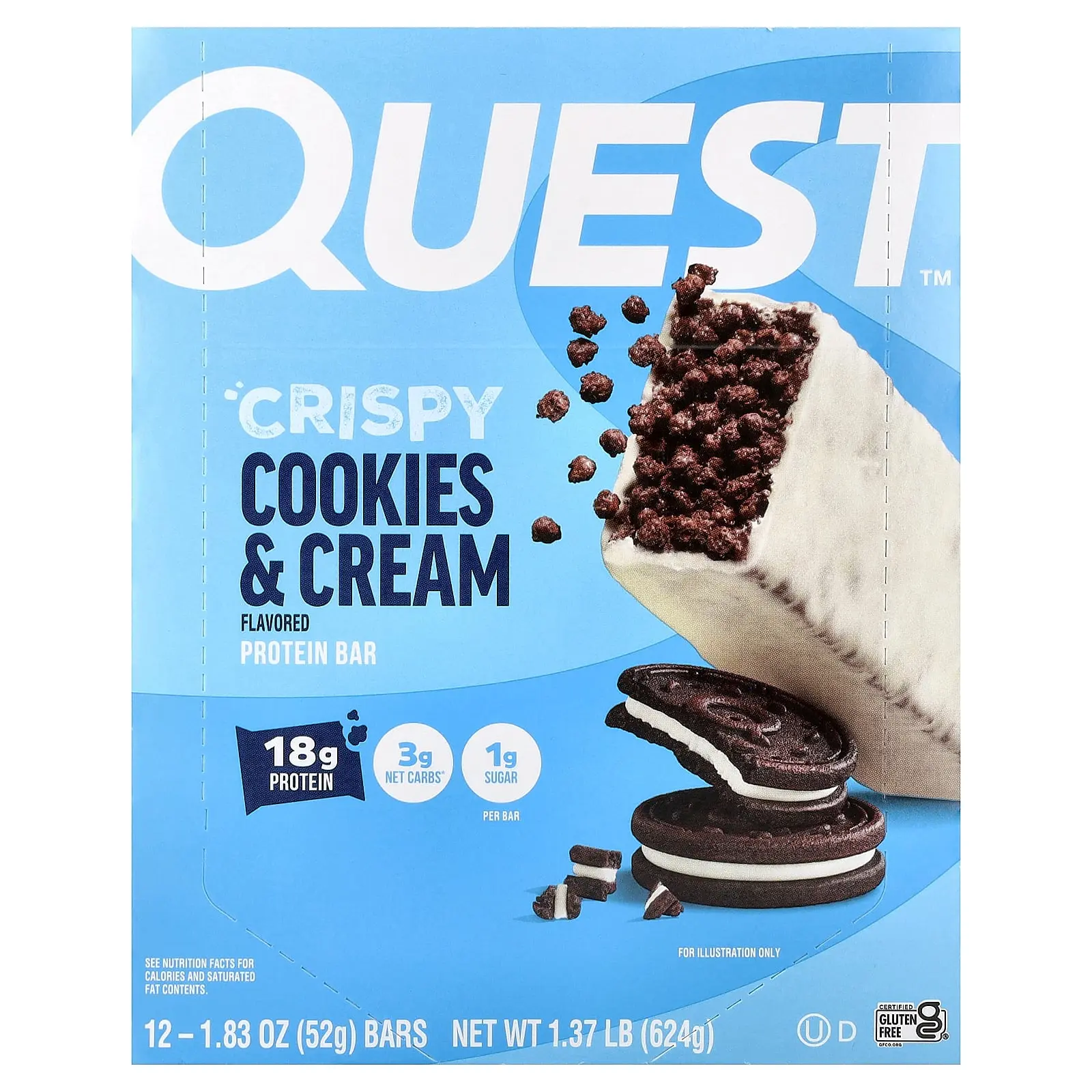 Quest Nutrition Protein Bar, Crispy Cookies & Cream, 12 Bars, 1.83 oz (52 g) Each