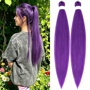 26Inch Pre Stretched Purple Braiding Hair Extensions, Synthetic Easy Braid Hair for Half Up Ponytail Box Braids, Professional Soft Yaki Texture Braiding Hair for Women Daily Party Hairstyle