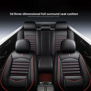 Universal PU Leather Car Seat Covers Black with Red Accents Durable Stylish Fits Most Vehicles PU Leather Material Fashionable Look