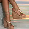 Women's Shell Bead Wedge Sandals, Strappy Platform Wedges, Strap Cork Sole Platform Summer Beach Shoes, Comfortable and Stylish Footwear, Chunky Wedge Heel, Wedge Heels Sandals