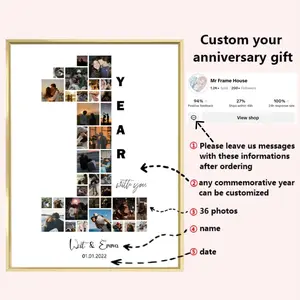 36 Photos Custom Anniversary Gift - Personalized Collage Frame For Wedding/Birthday/Anniversary, Custom Keepsake For Any Years Anniversary Gift, Wall Art Decor, Christmas Gift
