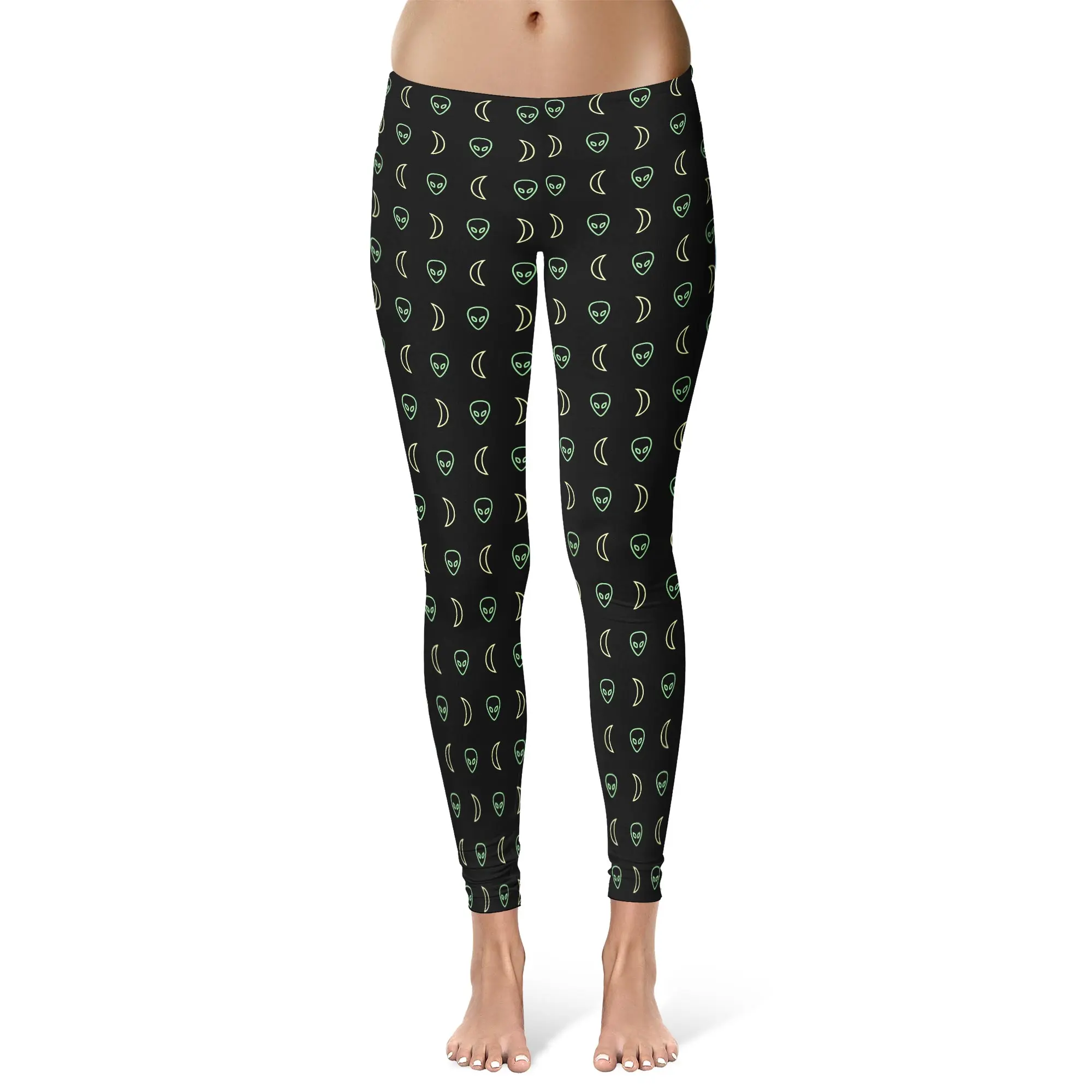 Womens Space Alien Leggings Cute Funny UFO Galactic Ladies Yoga Pants Funny Yoga Pants Casual Ladies Womenswear Funny Space  Novelty Leggings for Women Alien Head