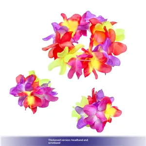Hawaiian Headband Bracelet Hula Dance Accessories Costume Imitation Petal Colorful Flag Colors for Christmas Children's Day Performance