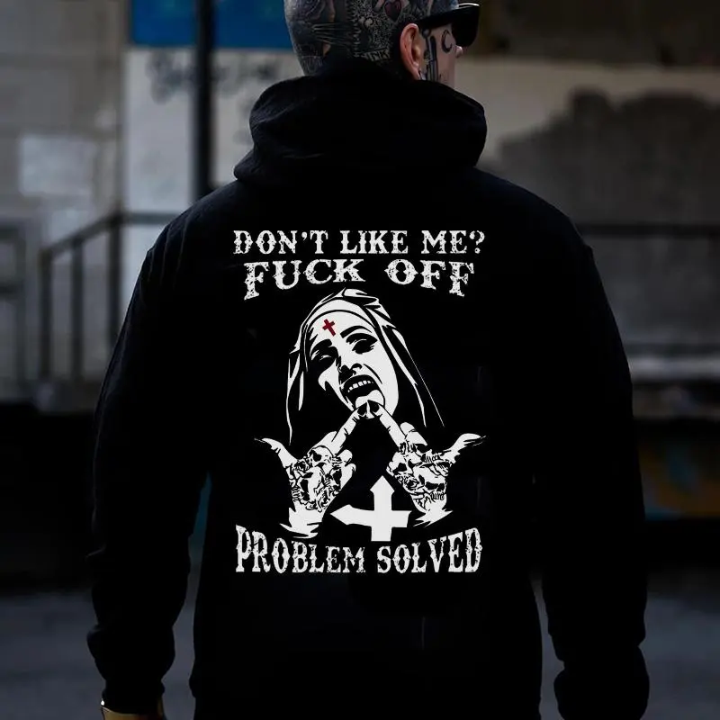 DON'T LIKE ME Off Nun Black Print Hoodie - Tattoo Street Wear Casual Cotton Hoodie, Unisex, Minimalist Style, Trending for Men & Women