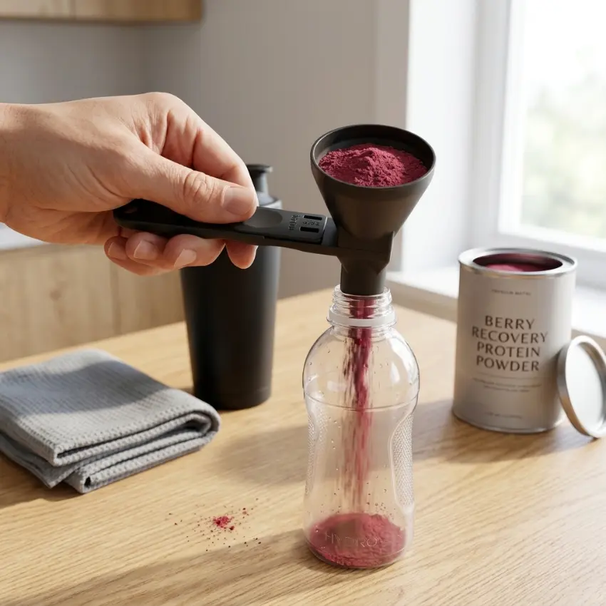 【Black & White Set (2 Pieces)】Portable protein powder funnel measuring spoon — small mouth water bottle for easy powder pouring; kitchen baking anti-spill measuring spoon