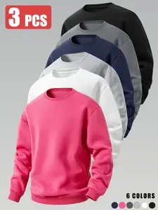 3-Pack Men’s Long Sleeve Crew Neck Sweatshirts, Durable & Wrinkle Resistant, Breathable & Comfortable, Loose Fit & Versatile