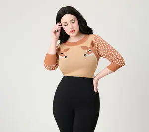 Unique Vintage Brown & Deer Sleeve Minou Sweater