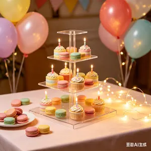 Adiison Acrylic Cupcake Stand 4-Layer Square Acrylic Cake Stand Stackable Cupcake Display Holder Detachable Dessert Showcase for Weddings Birthdays and Parties