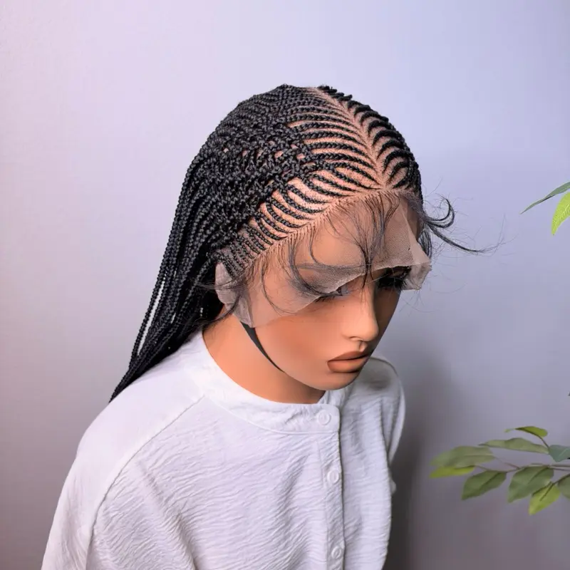 EverythingWigsBe Basket Net Style Cornrow Braided Wig – 30 Inch Synthetic Full Lace Wig, Medium Cap Size (21–22 Inches), Natural-Looking Hairline, Adjustable Band & 2 Combs