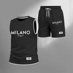 Men's Summer Streetwear Set Milano Graphic Tank Top and Shorts, Casual 2 Piece Sleeveless Matching Outfit, Regular Fit Lightweight Clothing Set for Men, Trendy Everyday Wear for Vacation Gym and Lounge
