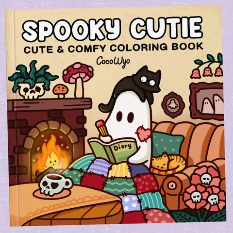 Spooky Cutie Adult Coloring Book - 8.5x8.5in, Single-Side Crisp High-Resolution Prints, Hand-Drawn English Pages, Cute Spooky Creatures in Cozy Hygge Spaces for Stress Relief & Relaxation (Cozy Spaces Coloring)
