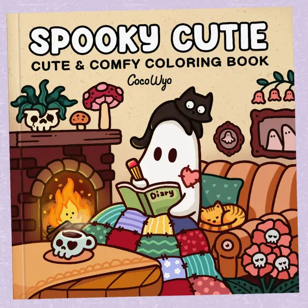 Spooky Cutie Adult Coloring Book - 8.5x8.5in, Single-Side Crisp High-Resolution Prints, Hand-Drawn English Pages, Cute Spooky Creatures in Cozy Hygge Spaces for Stress Relief & Relaxation (Cozy Spaces Coloring)