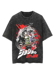 JOTARO-JOSEPH "- JoJo's Bizarre Adventure Retro/washed Anime Print T-shirt, Men's and Women's Summer Casual Sports Loose and Comfortable Round Neck Short Sleeved Fashionable Top