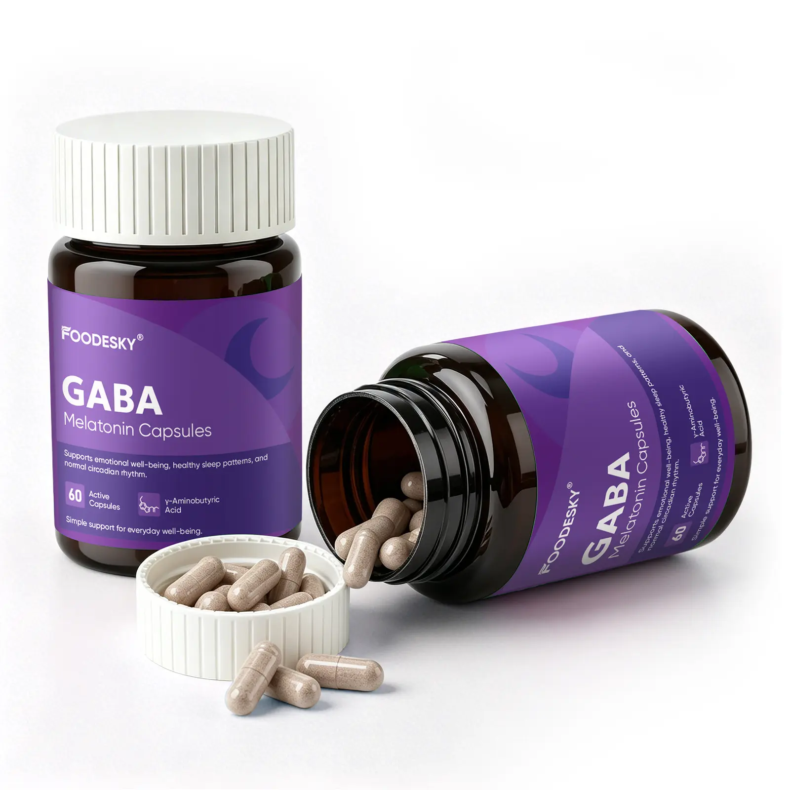 FOODESKY GABA Melatonin Capsules Sleep Aid Supplement with Magnesium Vitamin B6 Sour Cherry Extract 60 Capsules