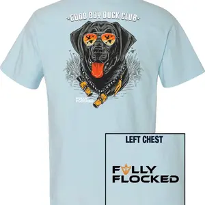 Fully Flocked Short Sleeve Gildan Softstyle T-Shirt. Cool Dog Design. Light Blue Color
