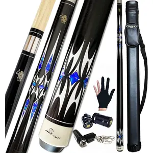 2- Pool cue Stick + Hard Case, 13mm Tip, 58", Hardwood Canadian Maple Professional Billiard Pool Cue Stick 18,19,20,21,22 Oz Pool Stick (Selectable)-Blue, Black, Red, Gray, Green