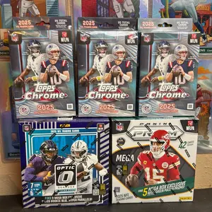 Pick Your Team Break #55. 3x Topps chrome football hangers 1x Optic mega box and 1x Prizm mega box