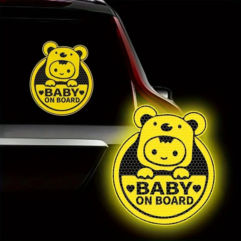 1PC Reflective Baby on Board Car Stickers Waterproof Safety Warning Signs Auto Body Rear Window Bumper Decals Vehicle Decoration