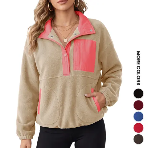 Renaishow Womens Fleece Pullover Jacket Sweatshirt with Pockets Oversized Soft Cozy Fuzzy Fleece Sweater, Fall Sweatshirts, Winter Warm Coat, Casual Travel Outfit