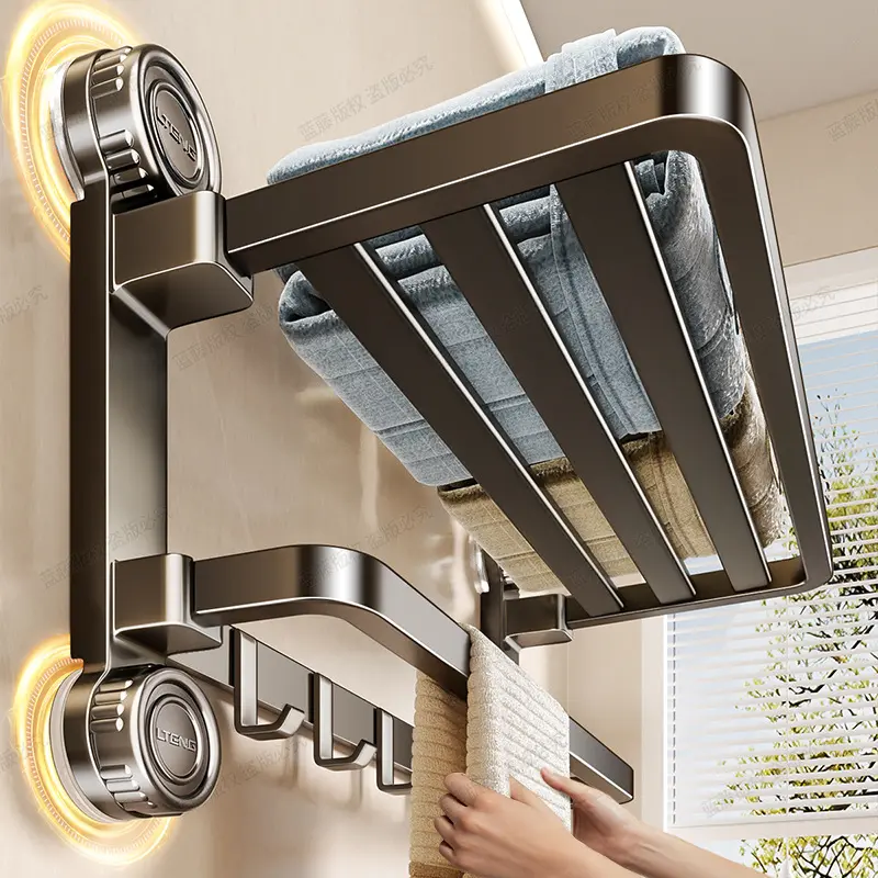 Space Aluminum Gun Gray Electroplated Suction Cup Towel Rack Bathroom ...