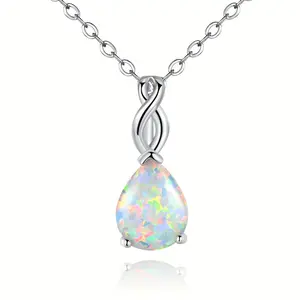 MDFUN 8*10mm pear-shaped opal pendant necklace, plated, October birthstone, timeless women's necklace jewelry, wedding anniversary gift daily birthday engagement