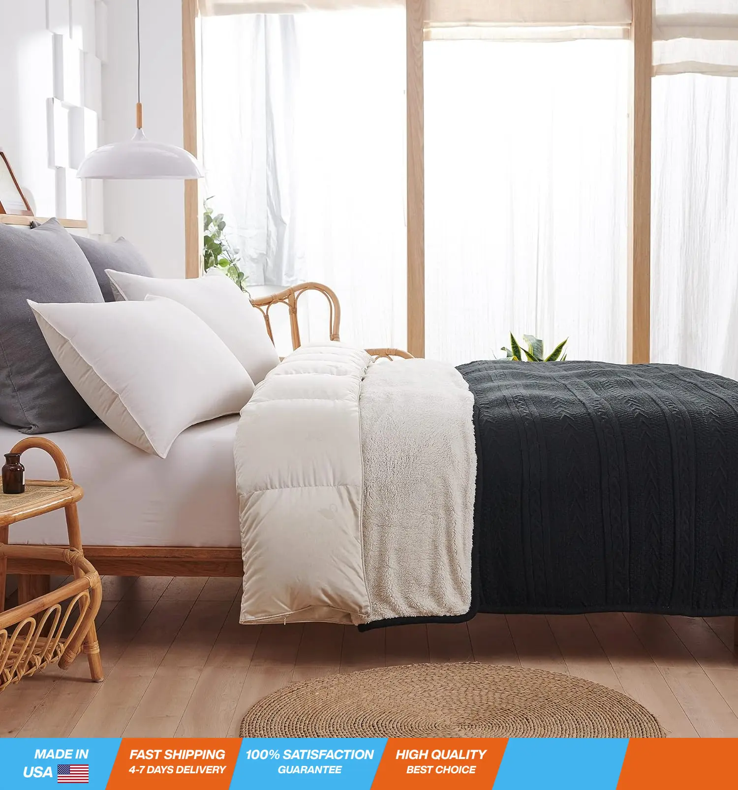 Black Acrylic Cable Knit Sherpa Throw Blanket Thick, Soft, Big, Cozy Knitted Fleece Blankets for Couch, Sofa, Bed - Large 60 x 80 Inches Coverlet All Season