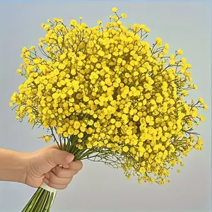 50pcs Artificial Yellow Gypsophila Flowers, Artificial Bouquet, Realistic Fake Floral Arrangement, Durable Plastic Material, Perfect for Crafts, Weddings, Home Decor