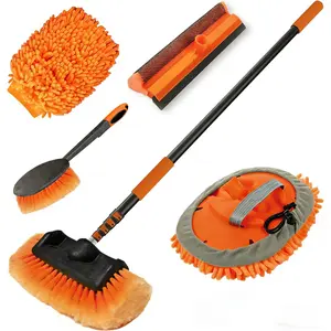 12FT  Wash Brush with Long Handle,  Cleaning Kit with Soft Bristle Wash Brush, Microfiber Cleaning Mop, Window , Mitt, Wheel Brush for RV, , Boat, House Siding