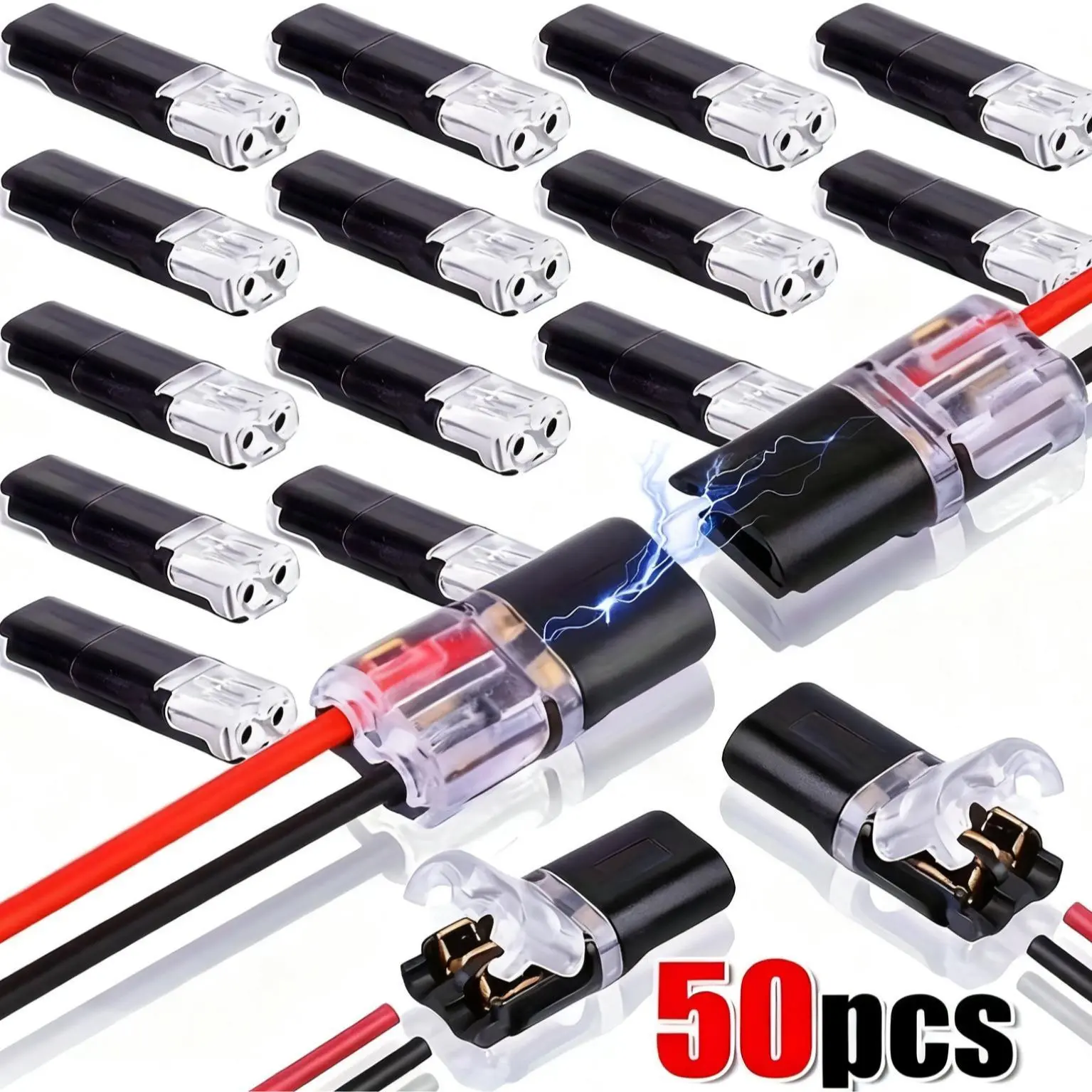 Wire Connectors 50PCS/20PCS, 2-Pin Quick Connect Terminal Blocks, Tool-Free Lever Wire Connectors for 18-22 AWG Wire, LED Strip Lights, Automotive Low Voltage Wiring, DIY Electrical Projects