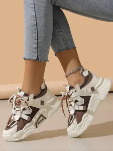 New Women's Chunky Sole Sneakers Height Shoes in, All Seasons Casual Lace-Up Outdoor Shoes, Fashionable and Versatile Mesh Style, Thick Sole Sneakers