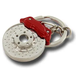 Universal Mini Spinning Metal Brake Disc Red Caliper Style Key Chain Ring FOB